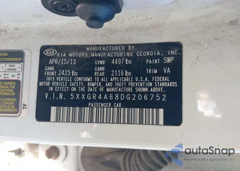 2013 Kia Optima Sx from USA, damaged, VIN 5XXGR4A68DG206752